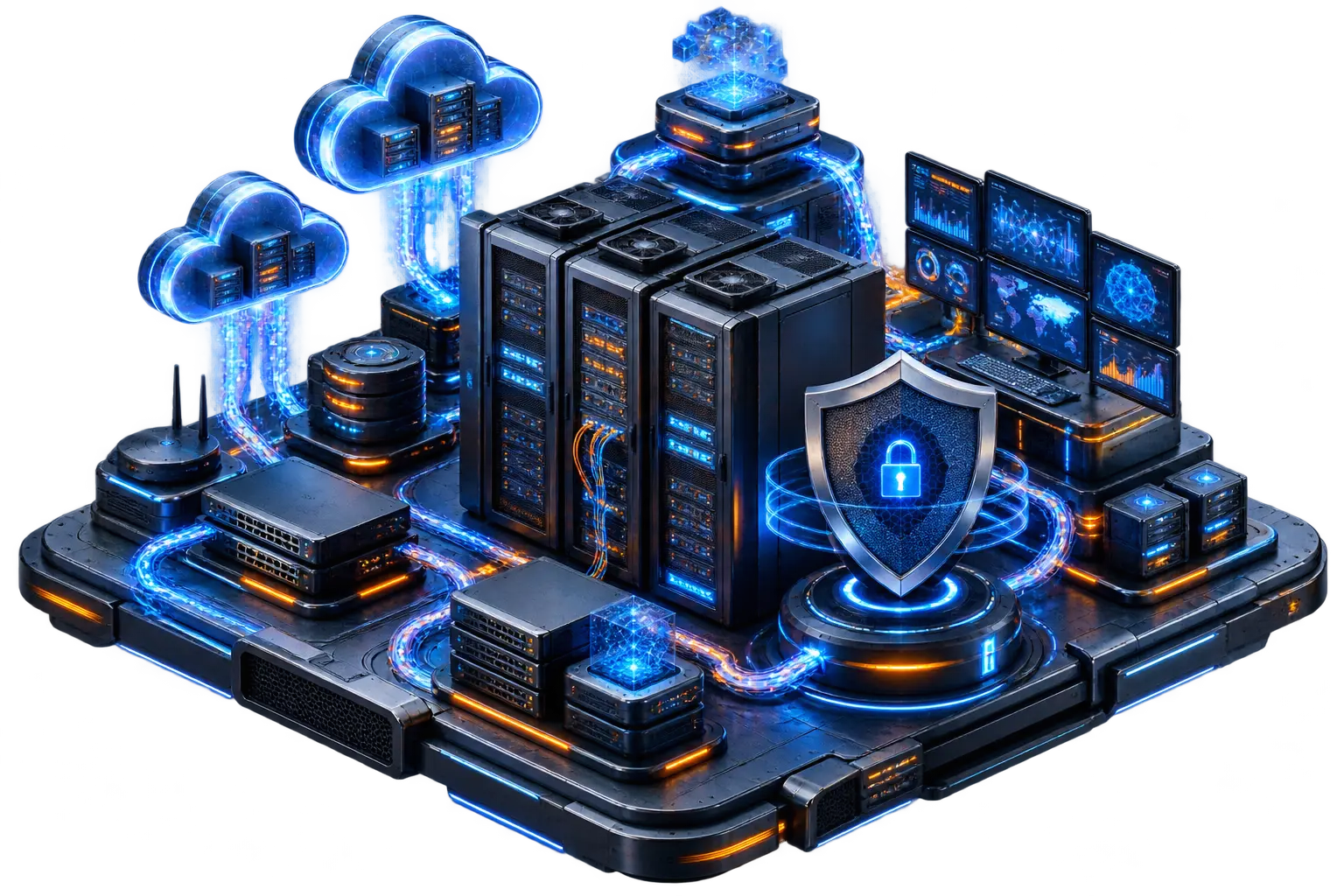 Arhitectură enterprise securizată cu servere, cloud, monitorizare și rețea de date